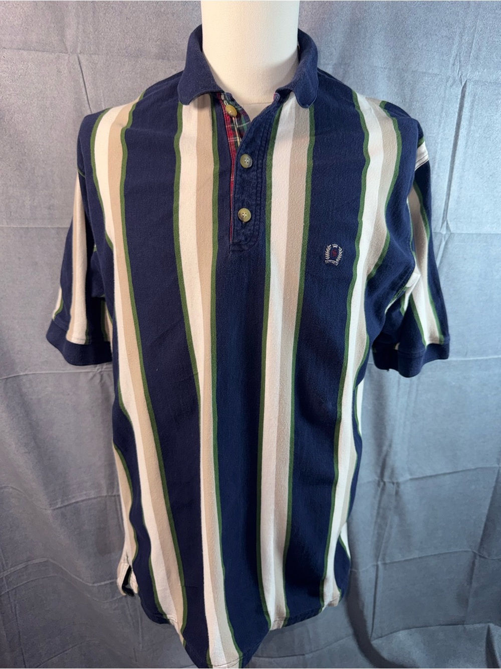 2265- Siegfried Vintage Classic Striped Polo Shirt in Navy, White & Green